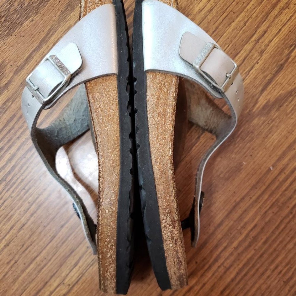 Birkenstock Silver T-Strap Sandals - Picture 2 of 9